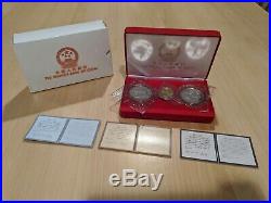 1989 People's Bank of China 3 Coin Proof Set Huanan Tiger Sika Deer Crane