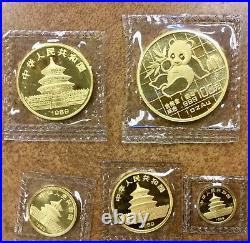 1989 gold China Panda 5 Coin Set SEALED Uncirculated in red case 1.90oz GOLD