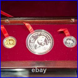 1990 3 Coin Chinese Panda Set, 1/10th Gold, 1/10th Platinum, 1oz. 999 Silver