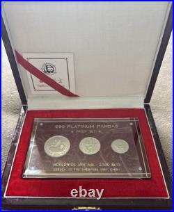 1990 CHINA Platinum Panda 3 Coin Proof Set with COA & BOX! LIMITED EDITION of 2500