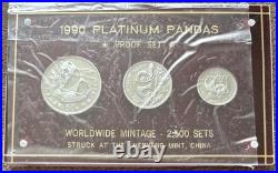 1990 CHINA Platinum Panda 3 Coin Proof Set with COA & BOX! LIMITED EDITION of 2500