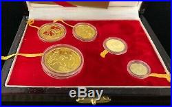 1990 China 1.90 oz Gold Panda 5-Coin Proof Set. Original box and certificate
