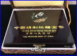 1990 China 1.90 oz Gold Panda 5-Coin Proof Set. Original box and certificate