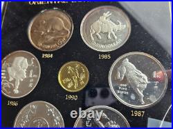 1990 China 150 Yuan Lunar Horse 8g Gold Proof +1984-1989 Silver Singapore Set