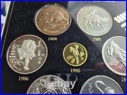 1990 China 150 Yuan Lunar Horse 8g Gold Proof +1984-1989 Silver Singapore Set