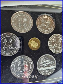 1990 China 150 Yuan Lunar Horse 8g Gold Proof +1984-1989 Silver Singapore Set