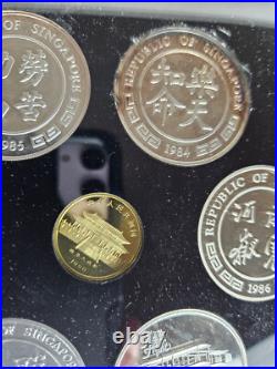 1990 China 150 Yuan Lunar Horse 8g Gold Proof +1984-1989 Silver Singapore Set