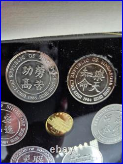 1990 China 150 Yuan Lunar Horse 8g Gold Proof +1984-1989 Silver Singapore Set