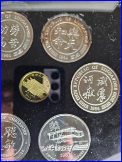 1990 China 150 Yuan Lunar Horse 8g Gold Proof +1984-1989 Silver Singapore Set