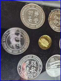 1990 China 150 Yuan Lunar Horse 8g Gold Proof +1984-1989 Silver Singapore Set