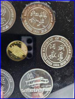 1990 China 150 Yuan Lunar Horse 8g Gold Proof +1984-1989 Silver Singapore Set