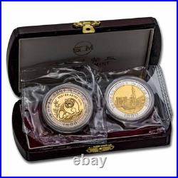 1990 China 2-Coin 1/2 oz Gold & 1/5 oz Ag Bi-Metallic Panda Set