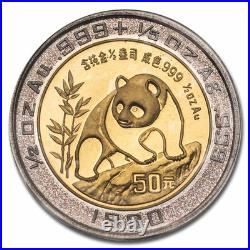 1990 China 2-Coin 1/2 oz Gold & 1/5 oz Ag Bi-Metallic Panda Set
