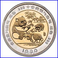 1990 China 2-Coin 1/2 oz Gold & 1/5 oz Ag Bi-Metallic Panda Set