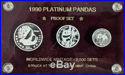 1990 China 3 Coin Platinum Panda Proof Set FREE SHIPPING