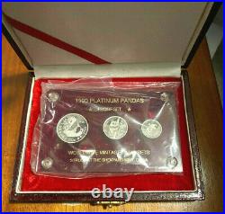 1990 China 3 Coin Platinum Panda Proof Set -RARE Decorated Wood case & holder