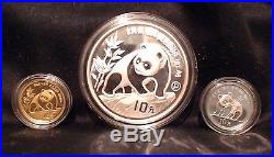 1990 China 3 coin Prestige Proof Set (Gold, Silver, Platinum) with box and COA