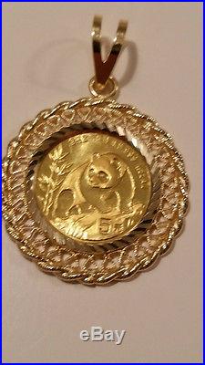 1990 China Panda Coin 5 Yuan. 999 Set In 14k Yellow Gold