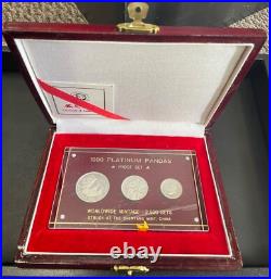 1990 China Panda Proof Platinum 3 Coin Set in Original Mint Packaging & COA