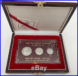 1990 China Proof 1/2 oz 1/4 oz 1/10 oz. 995 Platinum Pandas 3-Coin Set withBox/COA