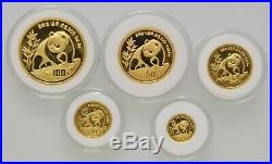 1990 Chinese Panda Gold Proof Set (5 coins) with Original Wood Box 1.9 AGW
