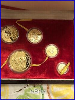 1990-P China 5 Coin Panda 999 Gold Proof Bullion Set 1.9 Oz in Box with COA