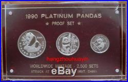 1990 panda 1/2oz 1/4oz 1/10oz platinum coin 3pcs set with coa and box