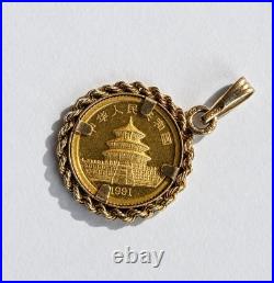 1991 China Gold Panda Coin Pendant 999 Yellow Gold Round Bezel Setting