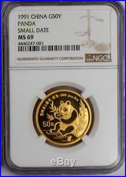 1991 China Gold Panda Small Date 5-coin set NGC MS69 #4136