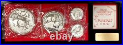 1991 China Proof Silver Panda four piece 10th Anniversary set withbox and COA