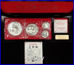 1991 China Proof Silver Panda four piece 10th Anniversary set withbox and COA