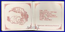 1991 China Proof Silver Panda four piece 10th Anniversary set withbox and COA