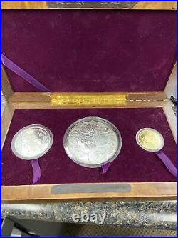 1991 China proof piedfort set one gold 2 silver coins