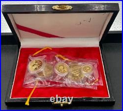 1991 P Chinese 5 Coin Gold Panda Proof Set, Factory Sealed, Mint Box & COA