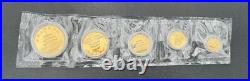 1991 P Chinese 5 Coin Gold Panda Proof Set, Factory Sealed, Mint Box & COA