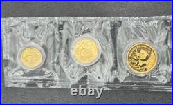 1991 P Chinese 5 Coin Gold Panda Proof Set, Factory Sealed, Mint Box & COA
