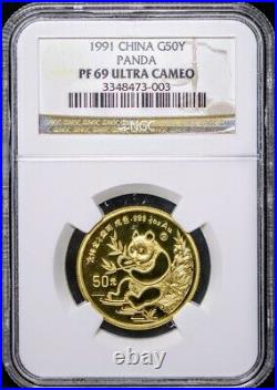 1991 Proof China Gold Panda 4-coin set all NGC PF69