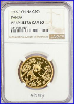 1992 China Gold Panda 5 Coin Proof Set. NGC Proof 68 & Proof 69 Ultra Cameo