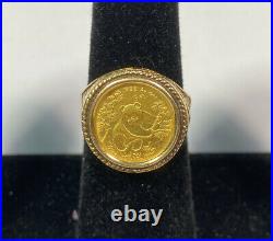 1992 Chinese Panda Coin 1/20.999 Gold 14K Gold Coin Filigree Setting Ring