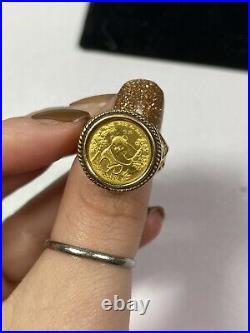 1992 Chinese Panda Coin 1/20.999 Gold 14K Gold Coin Filigree Setting Ring