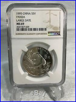 1993 1998 Panda 5 Yuan 1/2oz Silver Coin NGC 69 Set