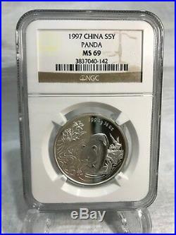 1993 1998 Panda 5 Yuan 1/2oz Silver Coin NGC 69 Set