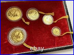 1993 China Gold Panda Proof 5 Coin Set with original mint issued capsules boxes