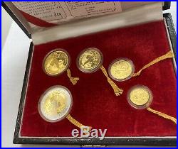 1993 China Gold Proof Panda 5 Coin Set Complete Original Mint Box Certificate