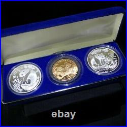 1993 China Panda 3 Coin Set (1 oz BU Silver, 1 oz PF Silver, Copper)