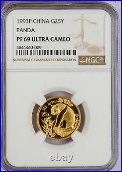 1993 China Proof 5 Coin Set Gold Panda Ngc Pr69