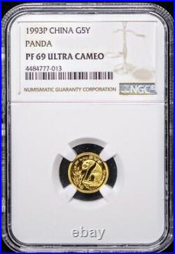 1993 Proof China Gold Panda 4-coin set all NGC PF69
