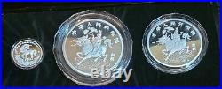 1994 CHINA UNICORN 12 Oz, 5 Oz & 1 Oz Silver 3 Coin Proof Set, BOX & COA SUOERB