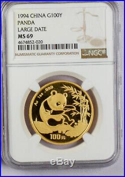 1994 China Gold Panda Large Date 5 Coin Set Ngc Ms 69