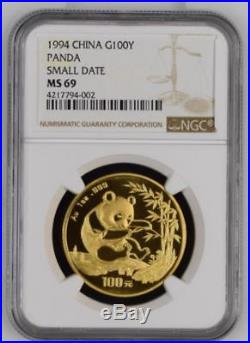 1994 China Gold Panda Small Date 5 Coin Set Ngc Ms 69 #4137 Rare
